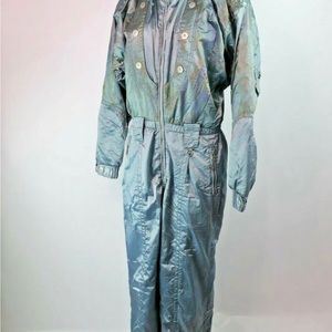 Vtg 80s 90s Iridescent OBERMEYER Snowsuit One Piece SKI SUIT Snow Bib Women’s